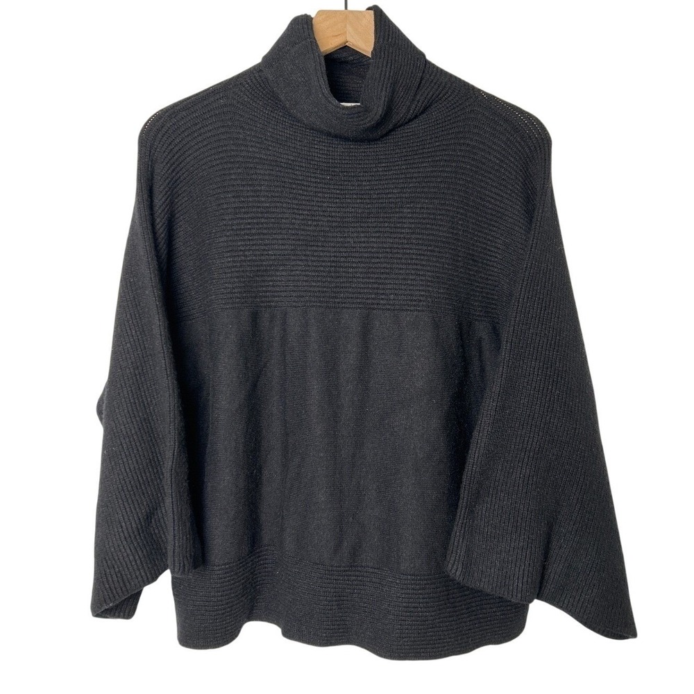 INDUSTRY Women Black Ribbed Knit Turtleneck Sweater Size L Dolman Sleeve Casual